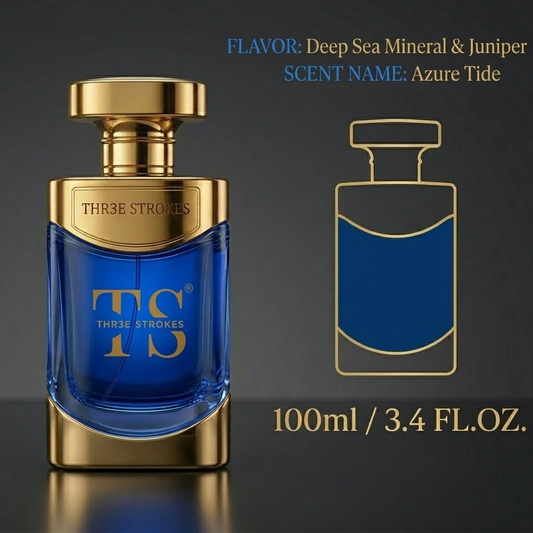 THR3E STROKES Azure Tide Eau de Parfum – Deep Sea Mineral & Juniper Fragrance (100ml / 3.4 FL. OZ.)